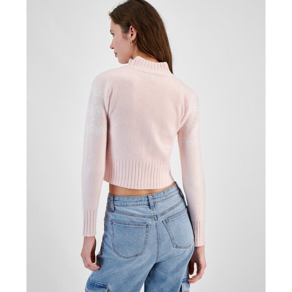 Planet Heart Juniors' Fair Isle Zip-Front Sweater - Icy Pink, M - Picture 2 of 3